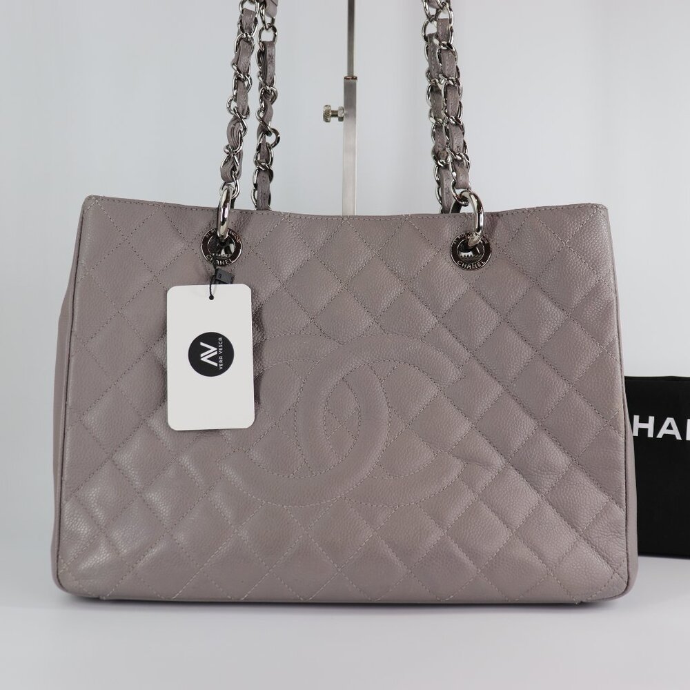 Caviar Quilted Grand Shopping Tote GST Light Grey Est. Retail $2,900